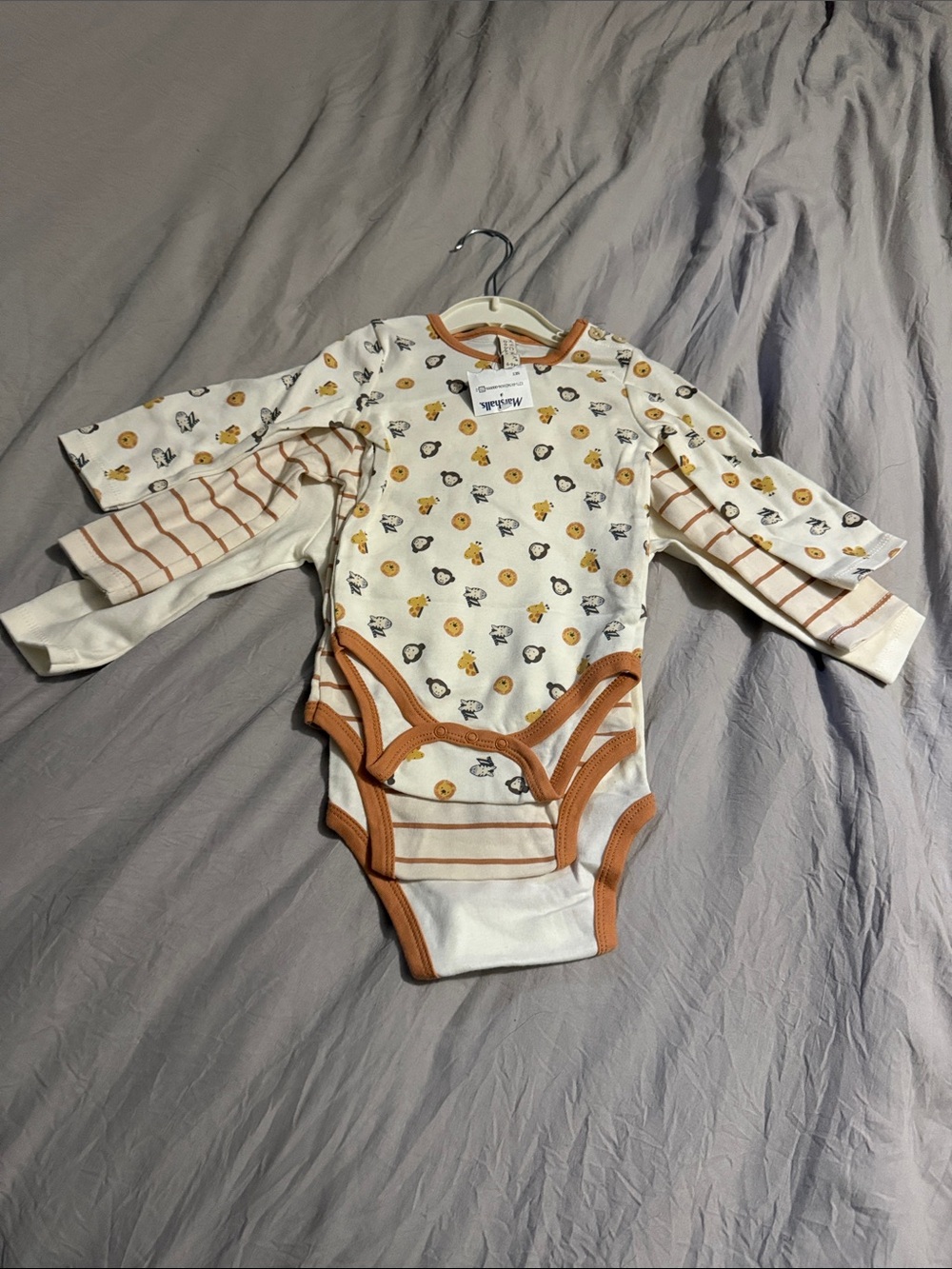 Long-Sleeve White Bodysuit with Rust Trim and Sunshine Print - Kids One-Piece
